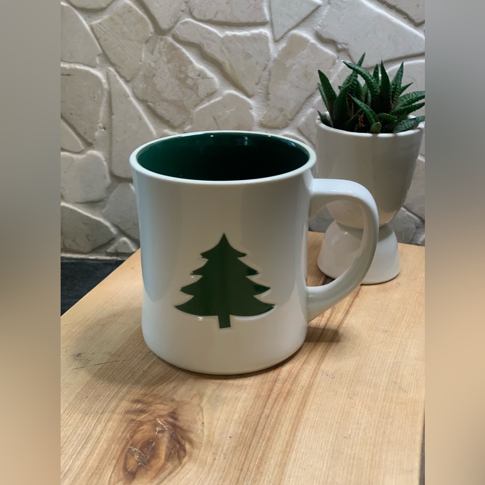 STARBUCKS | Green and White Debossed Christmas Tree Mug | 2008